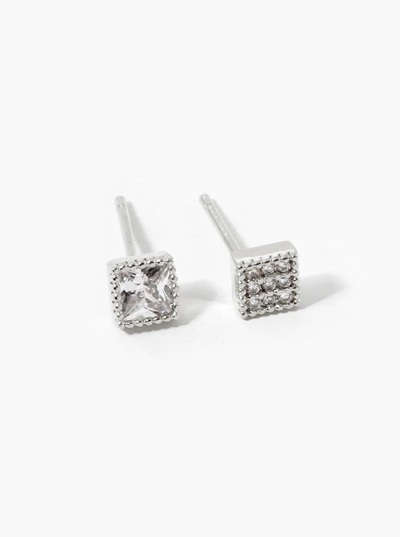 18k Gold Dipped CZ Princess Stud Earrings