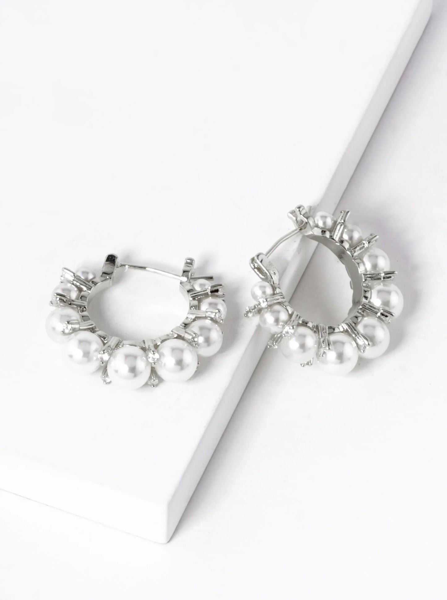 18k Gold Dipped CZ Stone Pearl Beaded 15mm Hoop Earrings