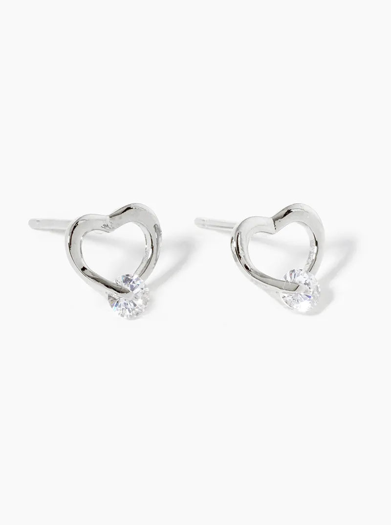 18k Gold Dipped CZ Stone Delicate Heart Post Stud Earrings