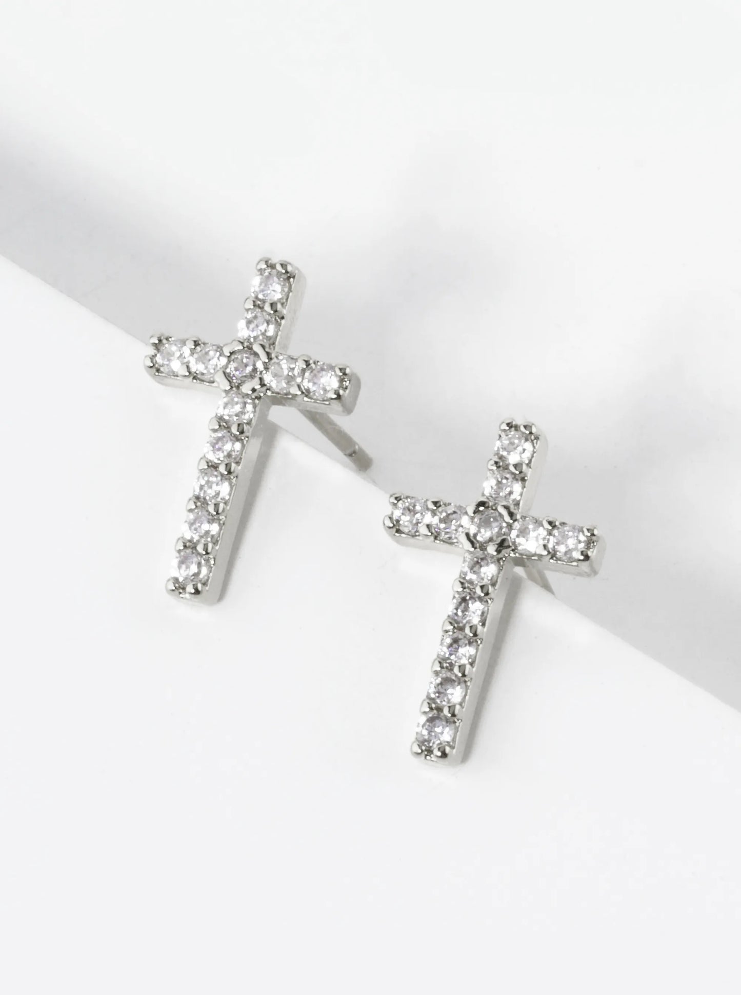 18K Gold Dipped Cubic Zirconia Pave Cross Stud Earrings