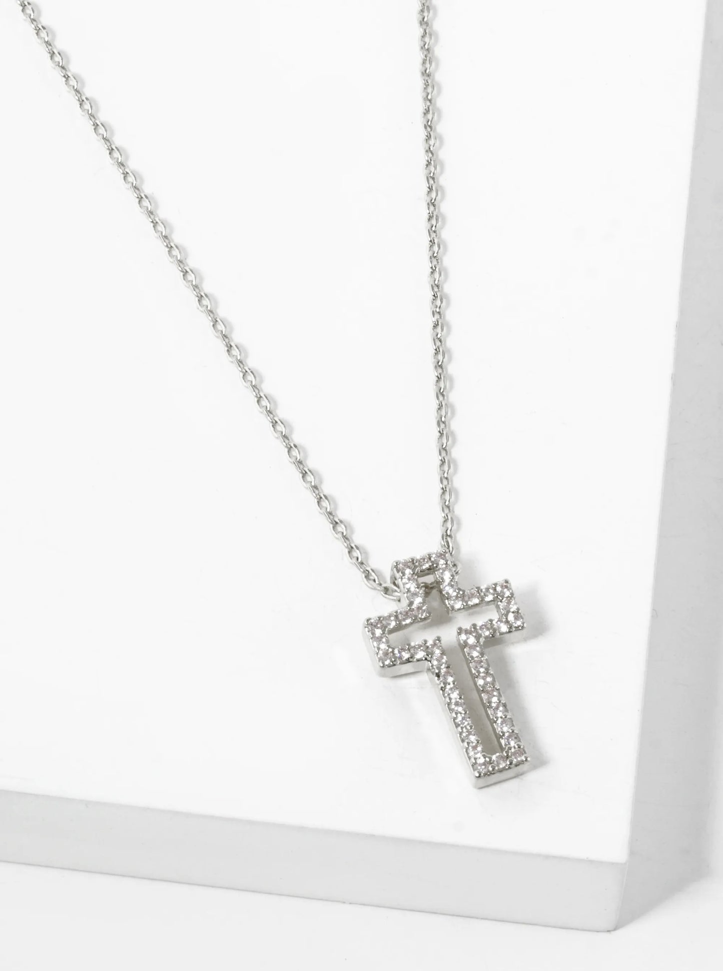 18K Gold Dipped Pave Cubic Zirconia 16mm Cross Pendant Necklace