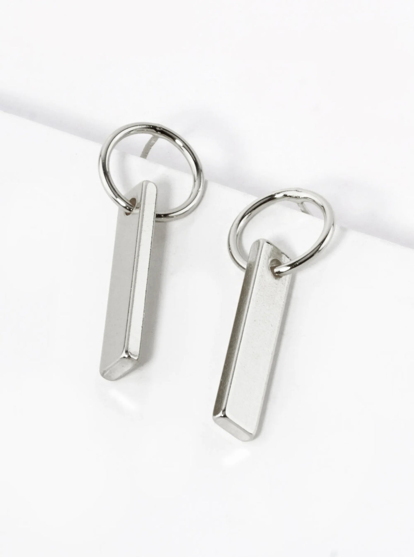 18K Gold Dipped Rectangle Bar Drop Circle Post Earrings