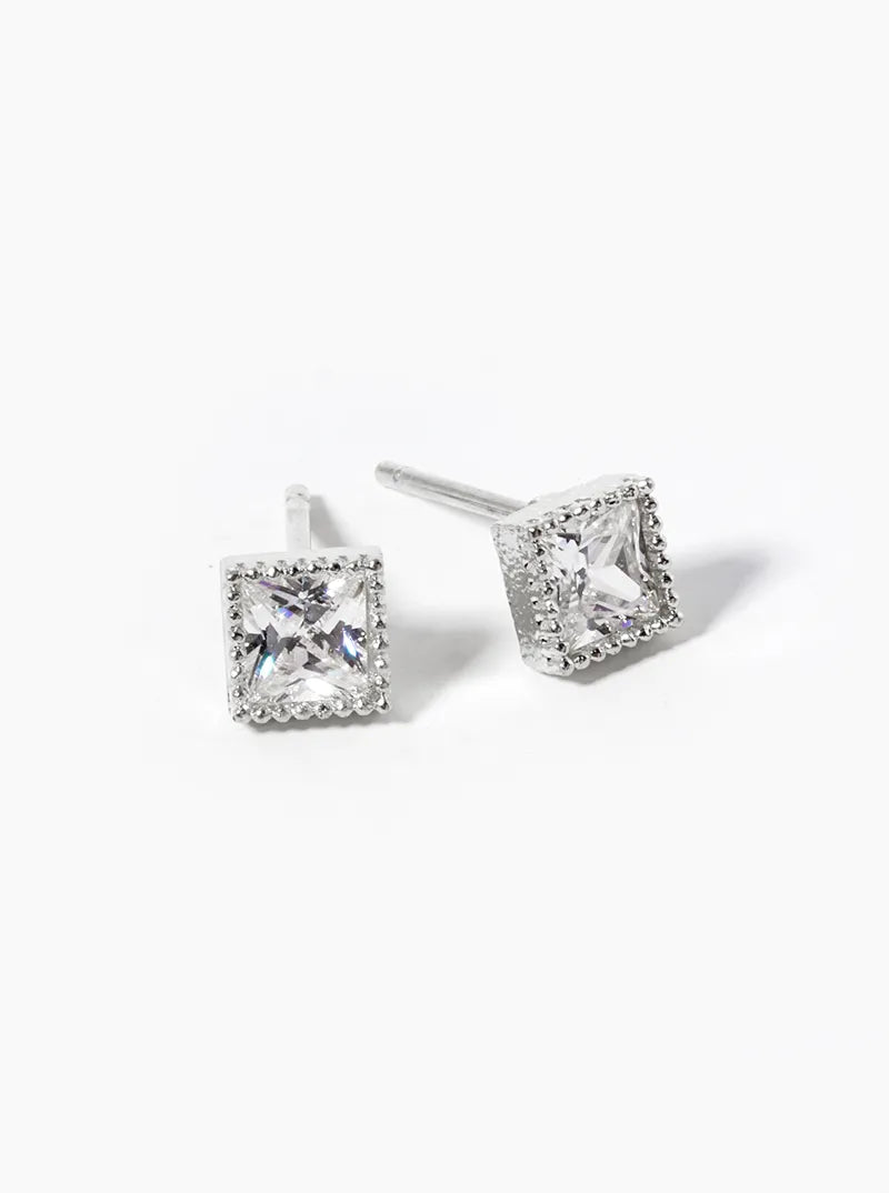 18k Gold Dipped Square 4mm CZ Stone Post Stud Earrings