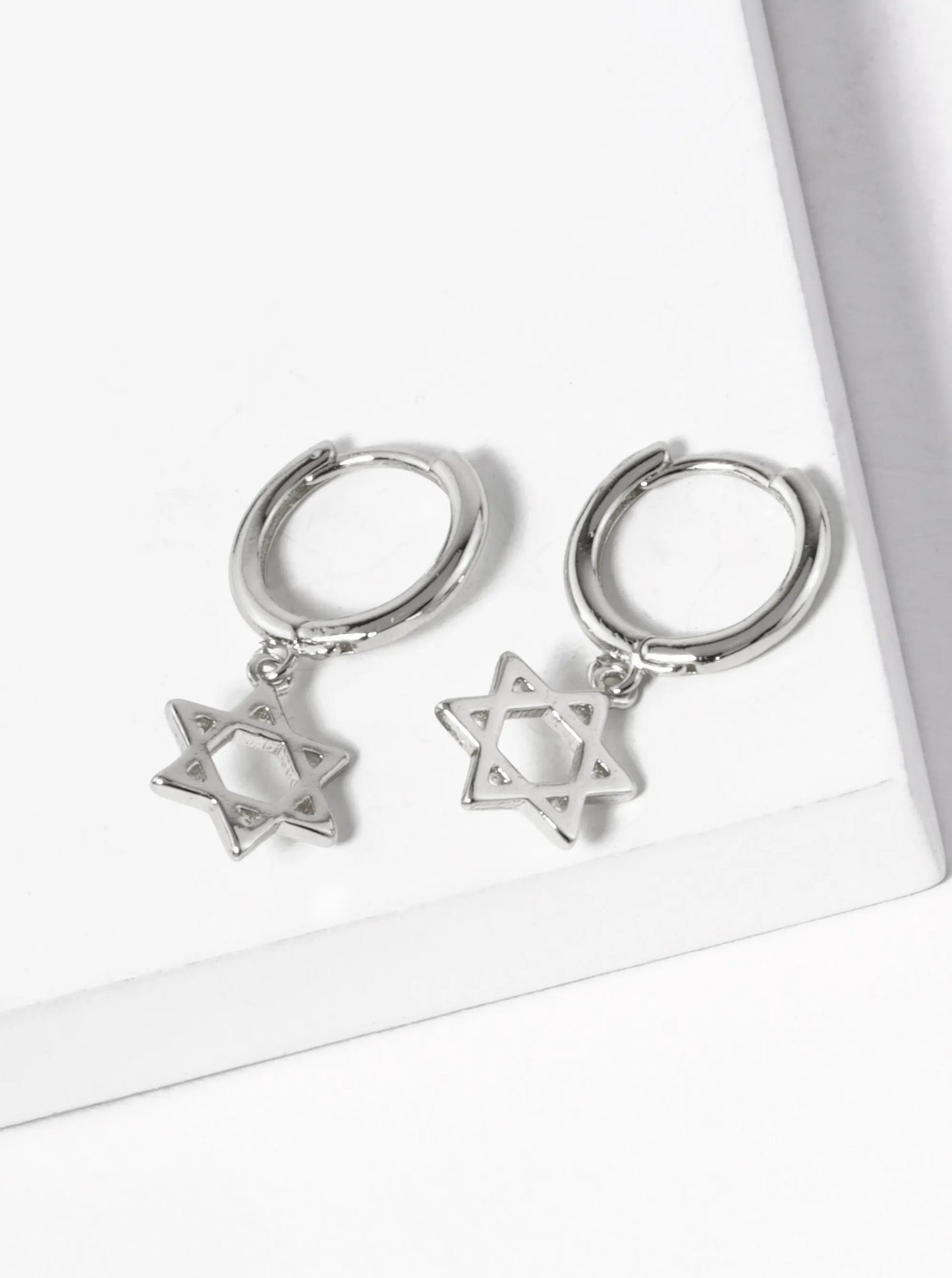 18K Gold Dipped Star Of David Drop 10mm Huggie Hoop Earrings