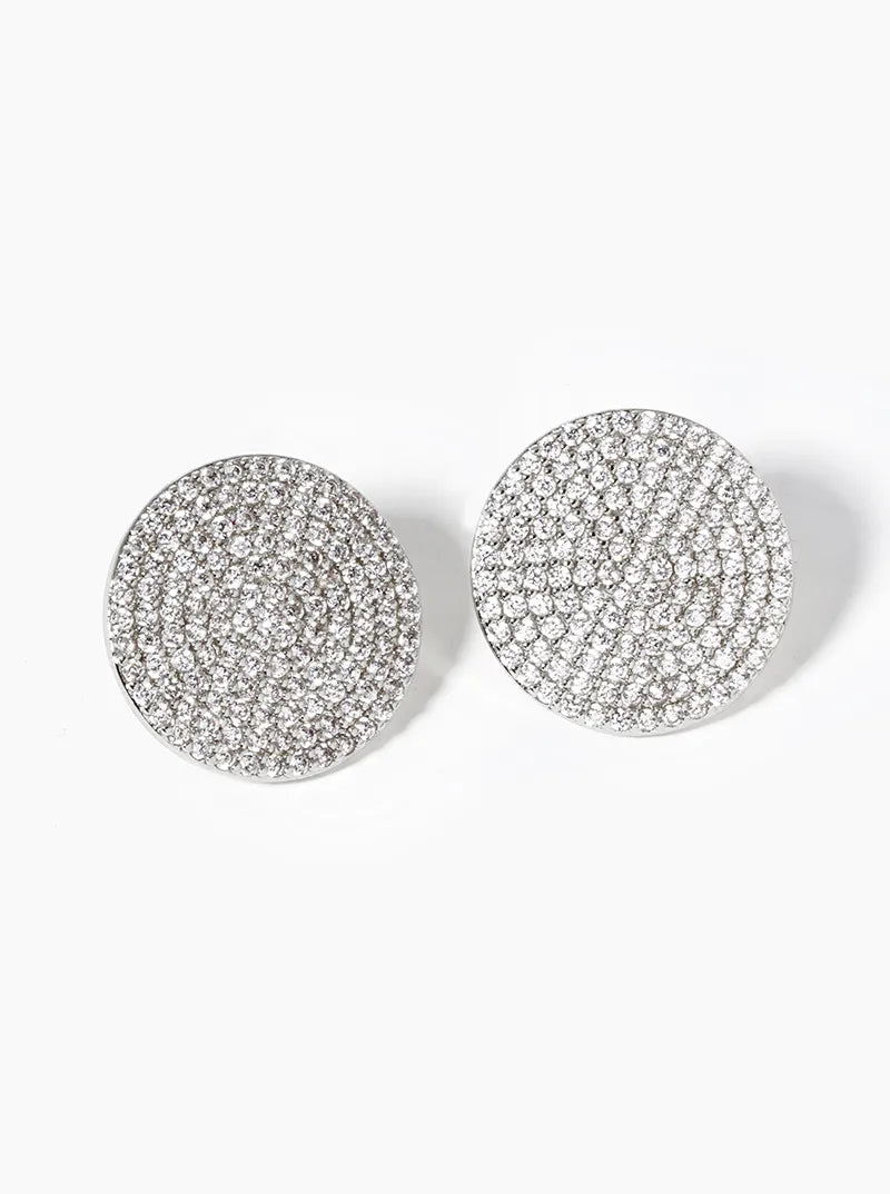 18k Gold Dipped 15mm CZ Pave Round Statement Post Stud Earrings