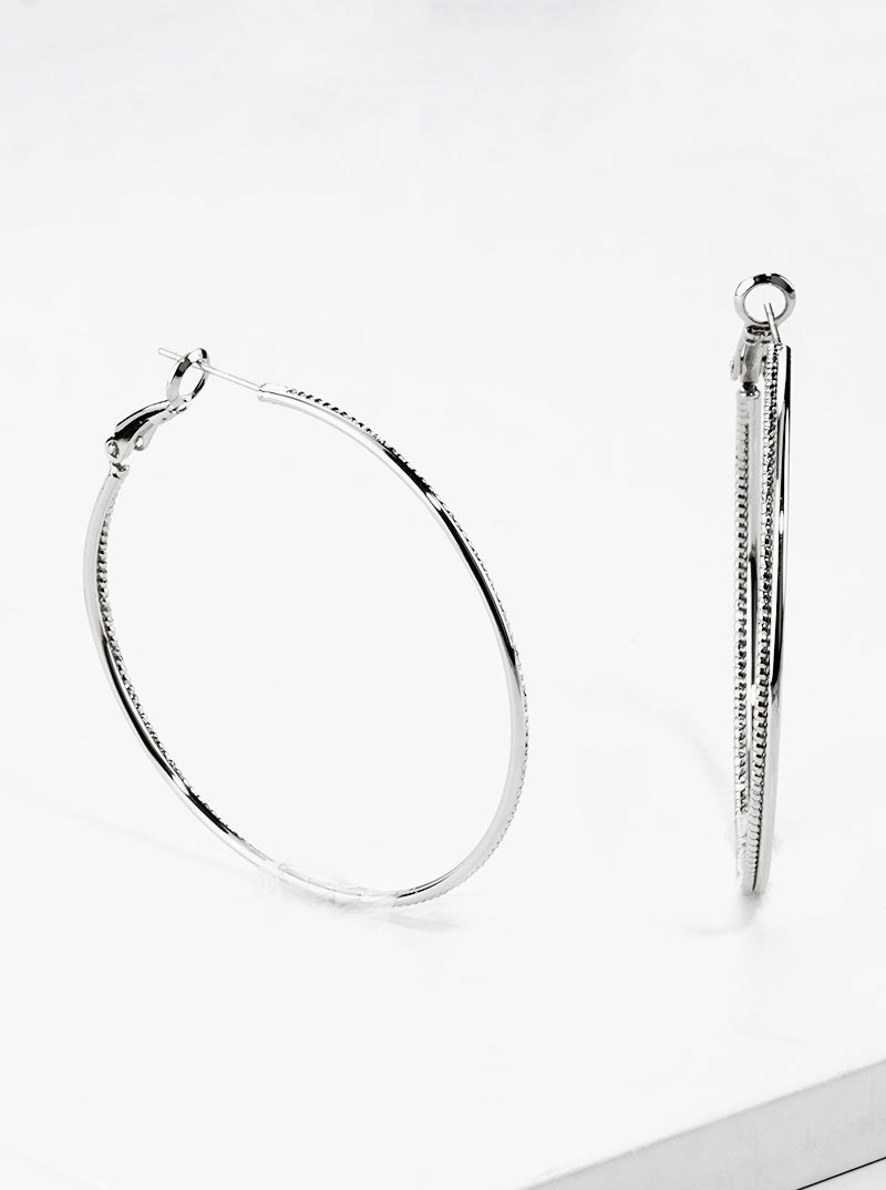 18k Gold Dipped 50mm Textured Delicate Double Hoop Leverback Earrings