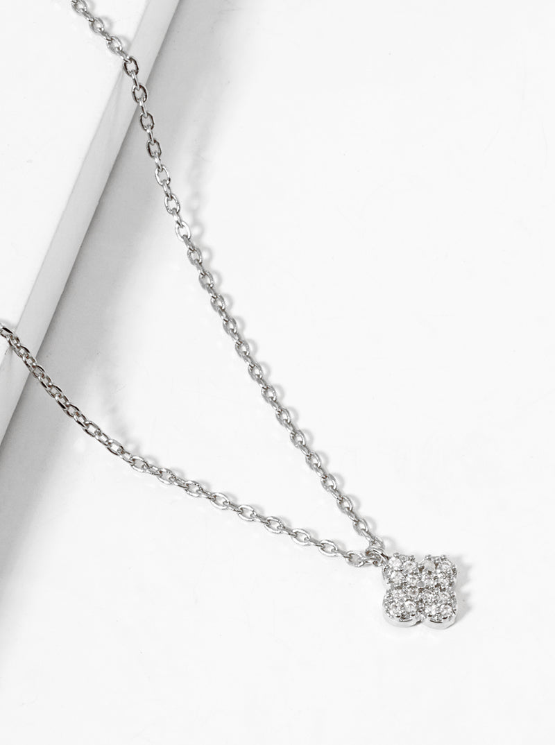 18k Gold Dipped CZ Pave 6mm Quatrefoil Pendant Necklace