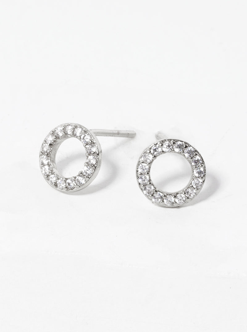 18k Gold Dipped CZ Pave 7mm Circle Post Stud Earrings