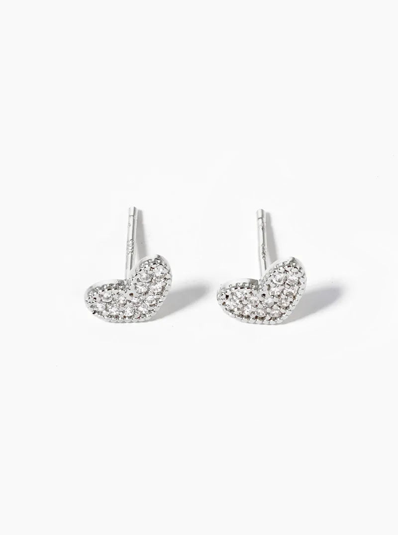 18k Gold Dipped CZ Pave Dainty Heart Post Stud Earrings