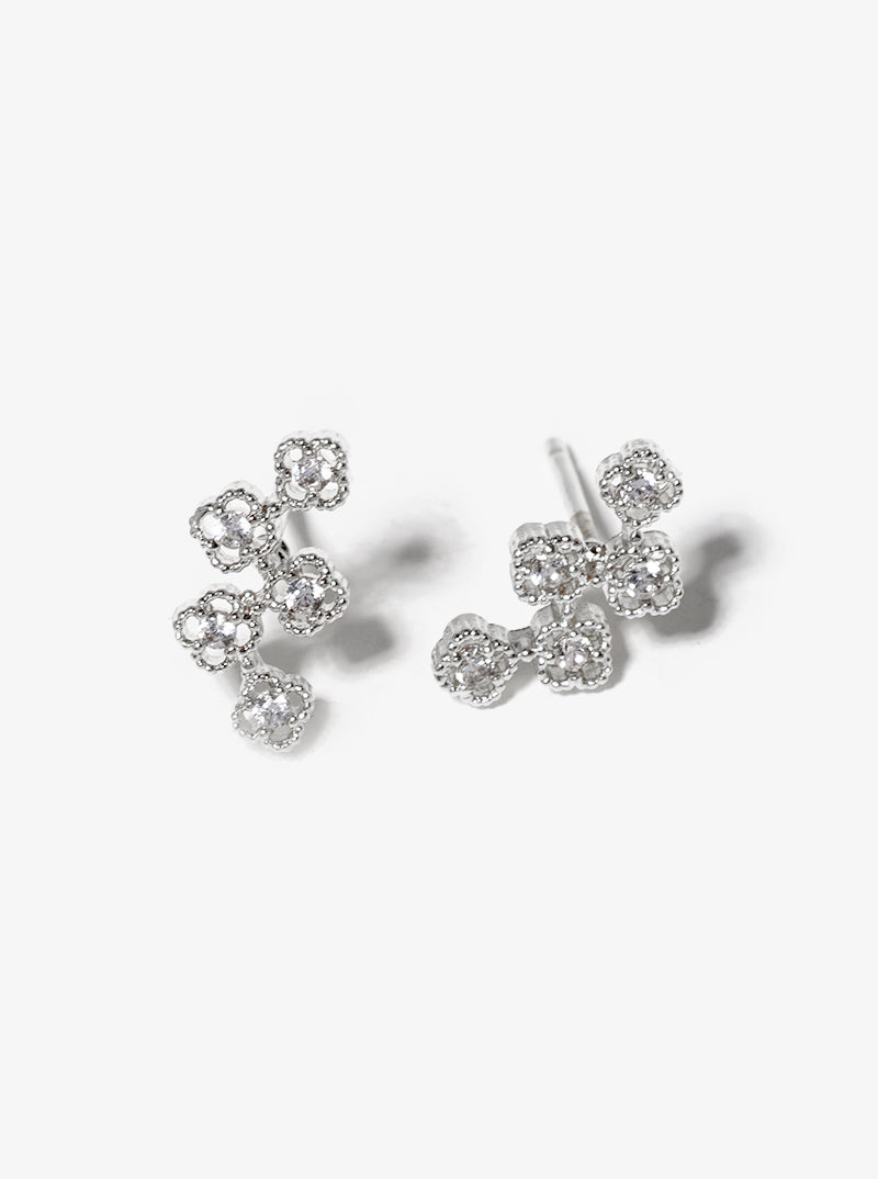 18k Gold Dipped CZ Pave Five Flower Post Stud Earrings