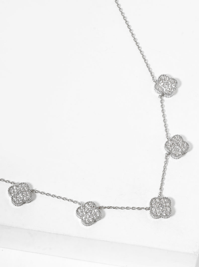 18k Gold Dipped CZ Pave Five Quatrefoil Pendant Necklace