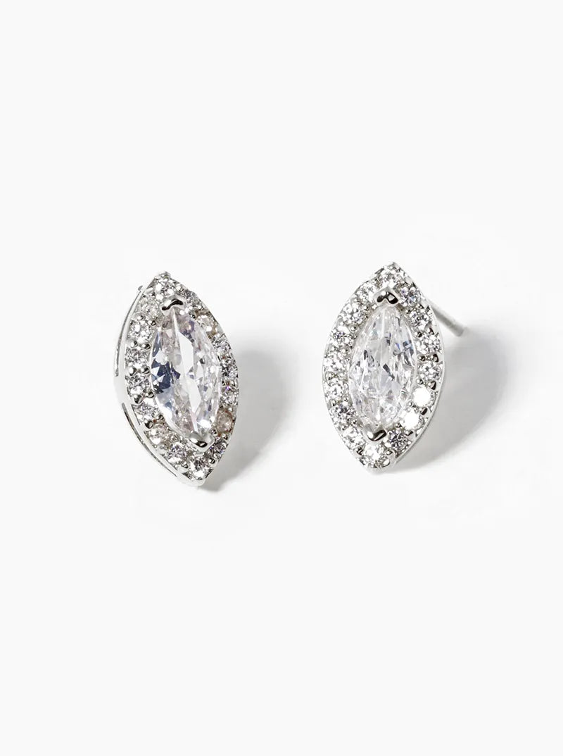 18k Gold Dipped CZ Pave Marquise Post Stud Earrings