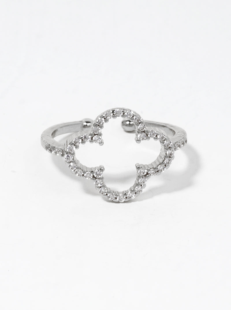 18k Gold Dipped CZ Pave Quatrefoil Adjustable Ring
