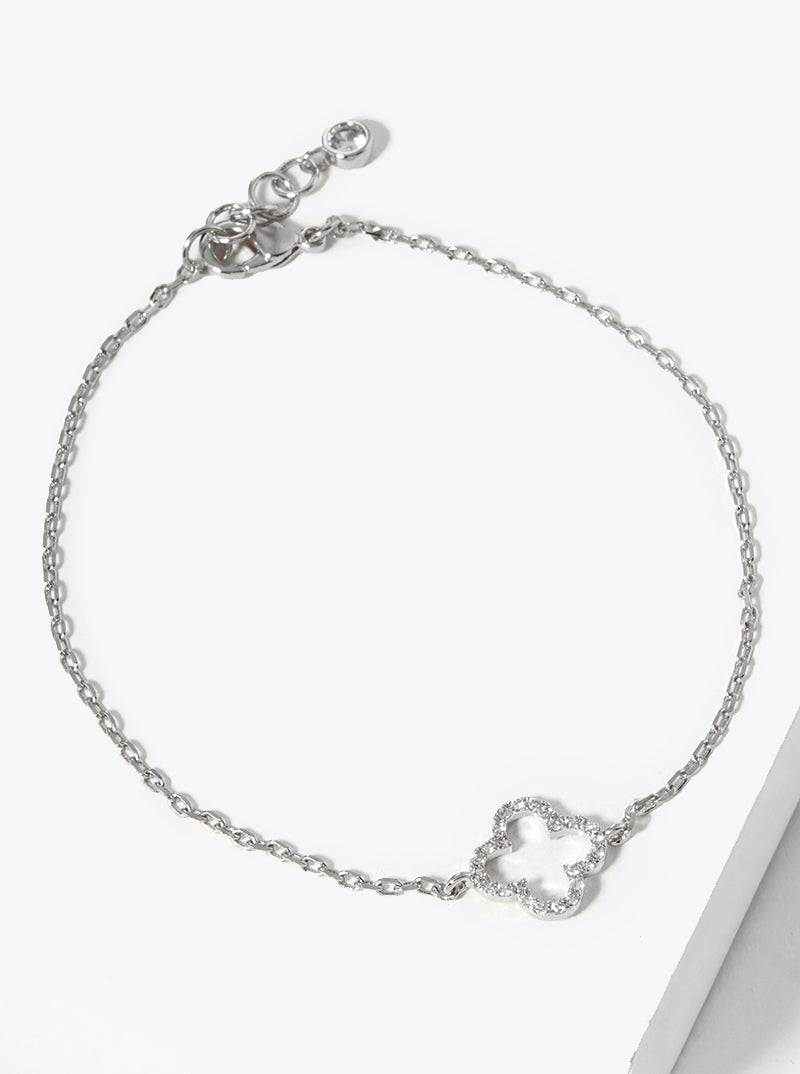 18k Gold Dipped CZ Pave Quatrefoil Bracelet