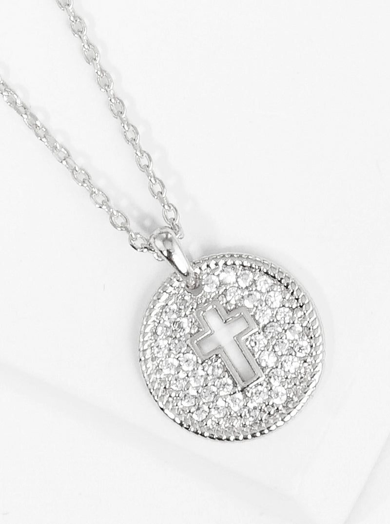18k Gold Dipped CZ Pave Round Cross Pendant Delicate Necklace