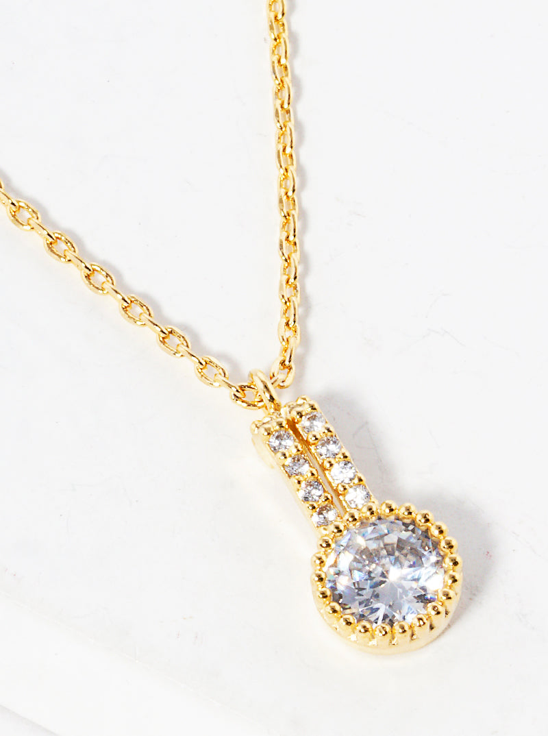 White Gold Dipped CZ Pave Round Pendant Delicate Necklace