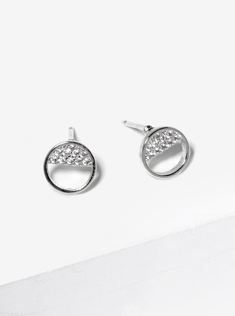 18k Gold Dipped CZ Pave Round Post Stud Earrings