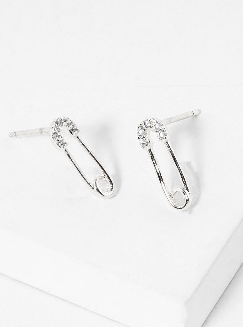 18k Gold Dipped CZ Pave Safety Pin Post Stud Earrings