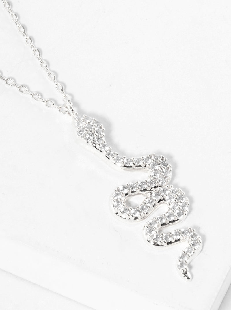 18k Gold Dipped CZ Pave Snake Pendant Delicate Necklace