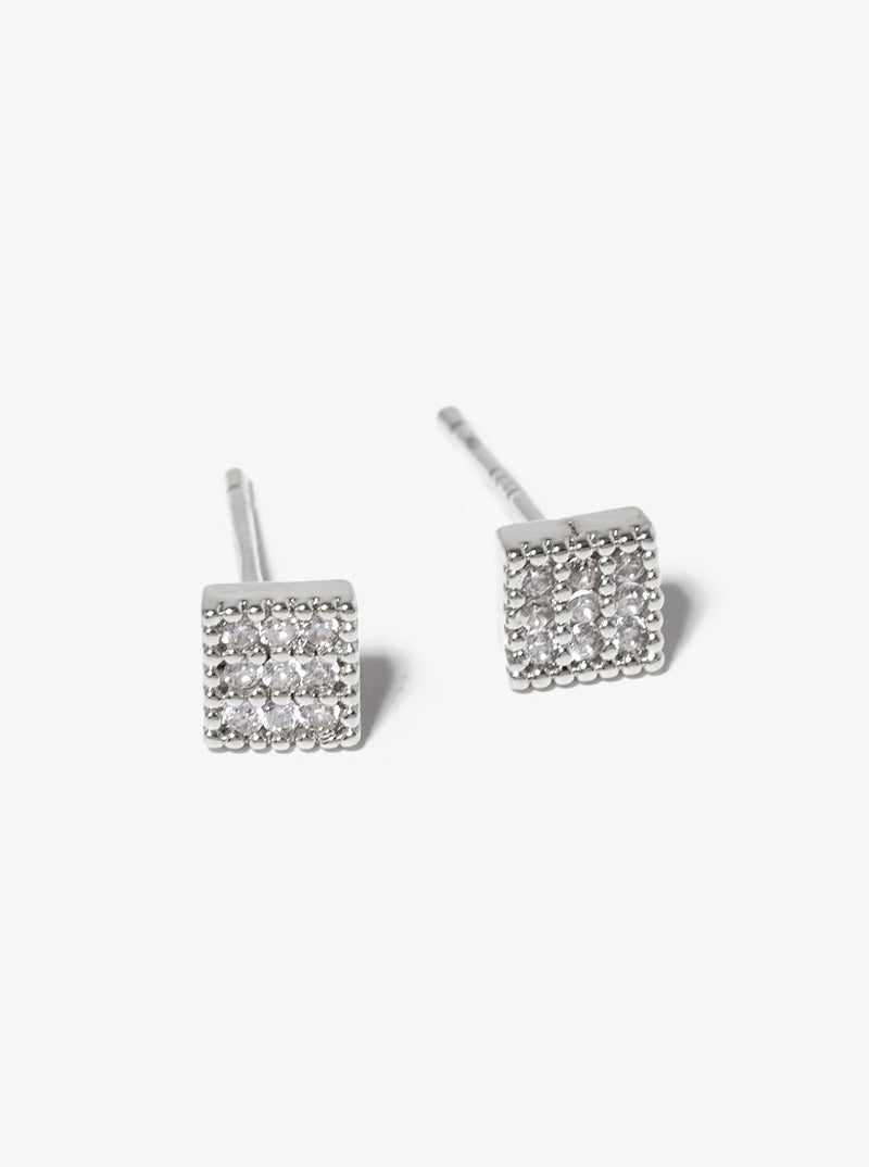 18k Gold Dipped CZ Pave Square Post Stud Earrings