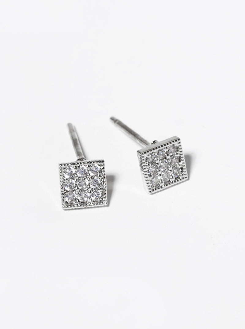 18k Gold Dipped CZ Pave Square Post Stud Earrings