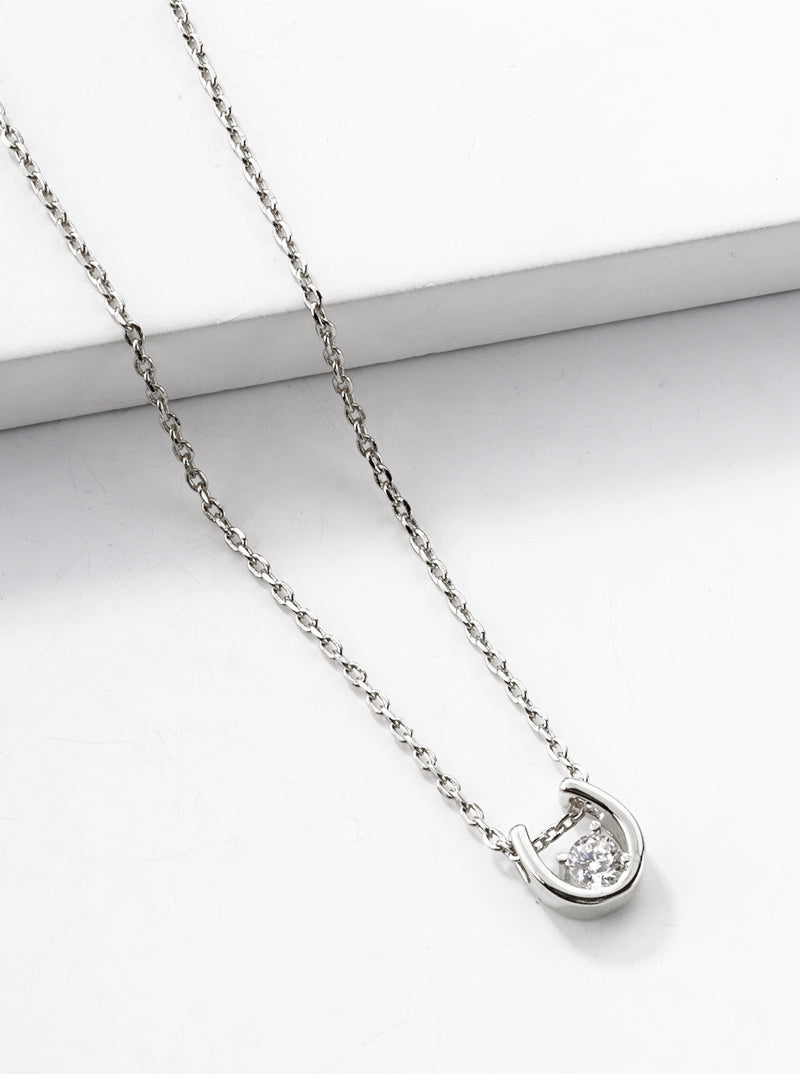 18k Gold Dipped CZ Stone Horseshoe Pendant Dainty Necklace