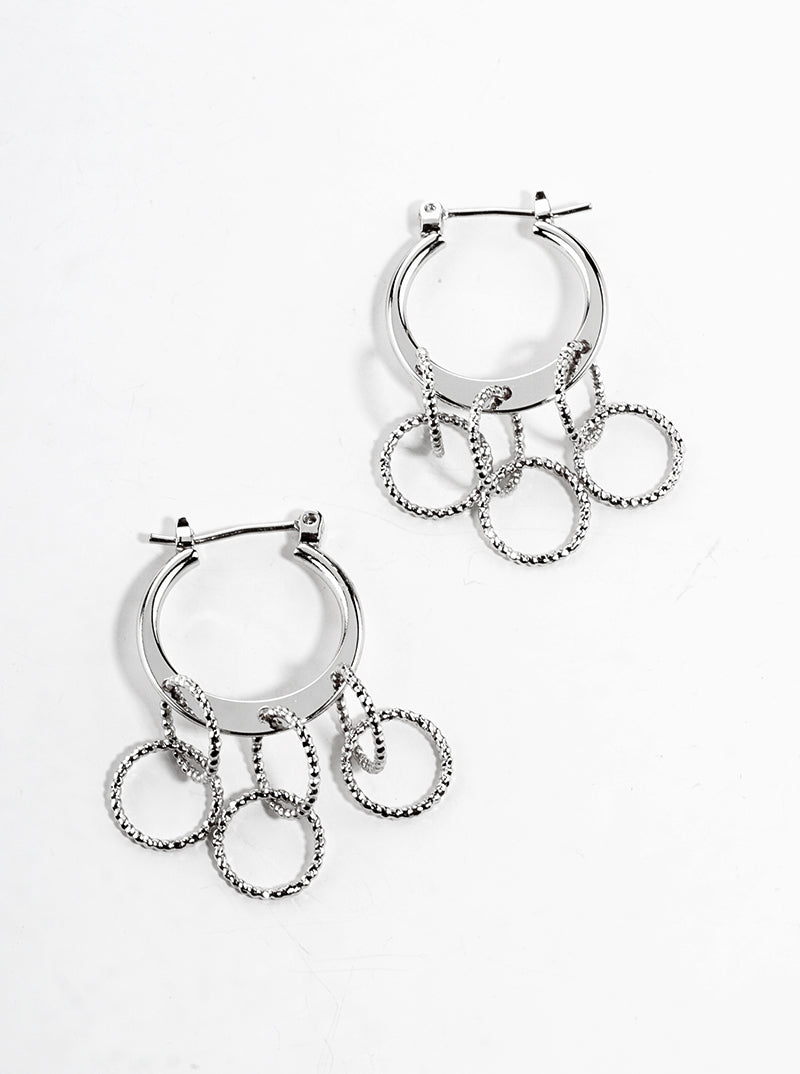 18k Gold Dipped Metal Hinged Hoop Earrings With Textured Multi Circle Drop
