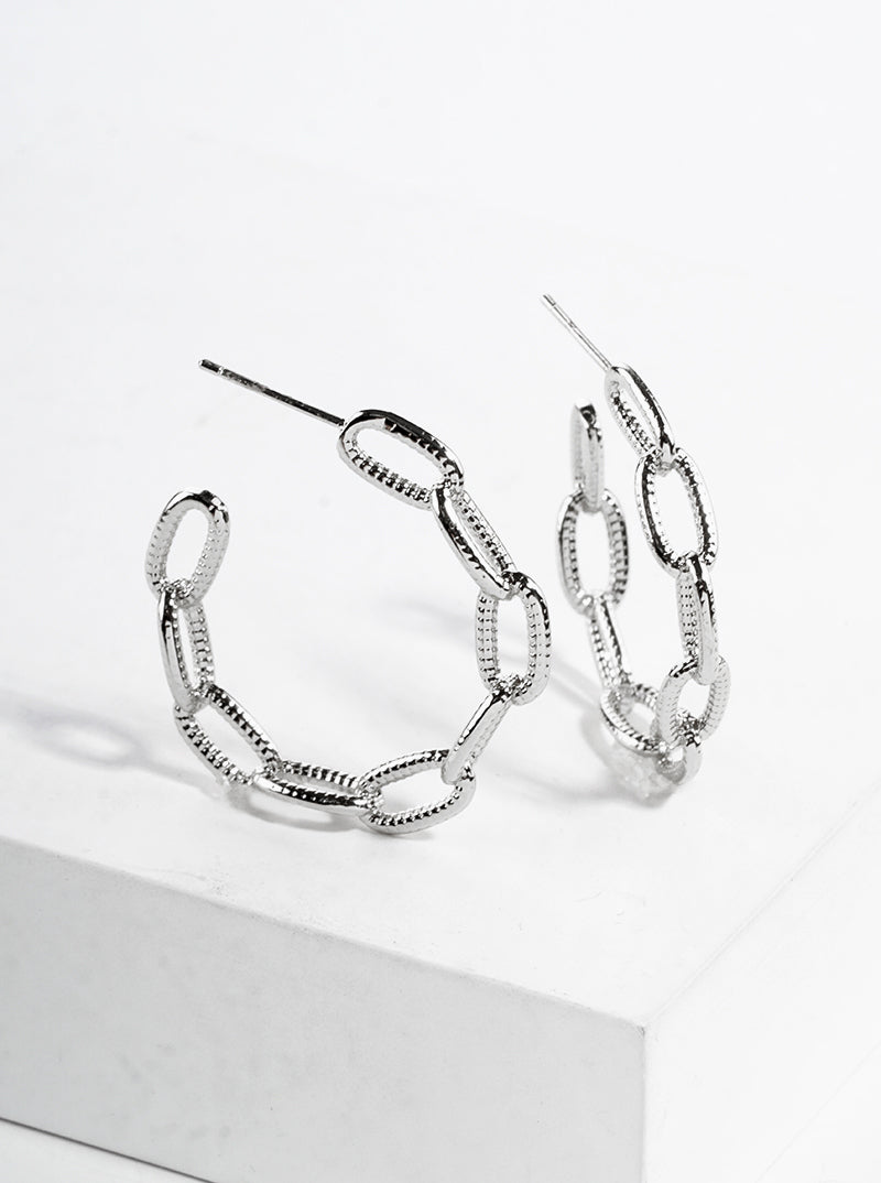 18k Gold Dipped Textured Chain 30mm Open Hoop Earrings