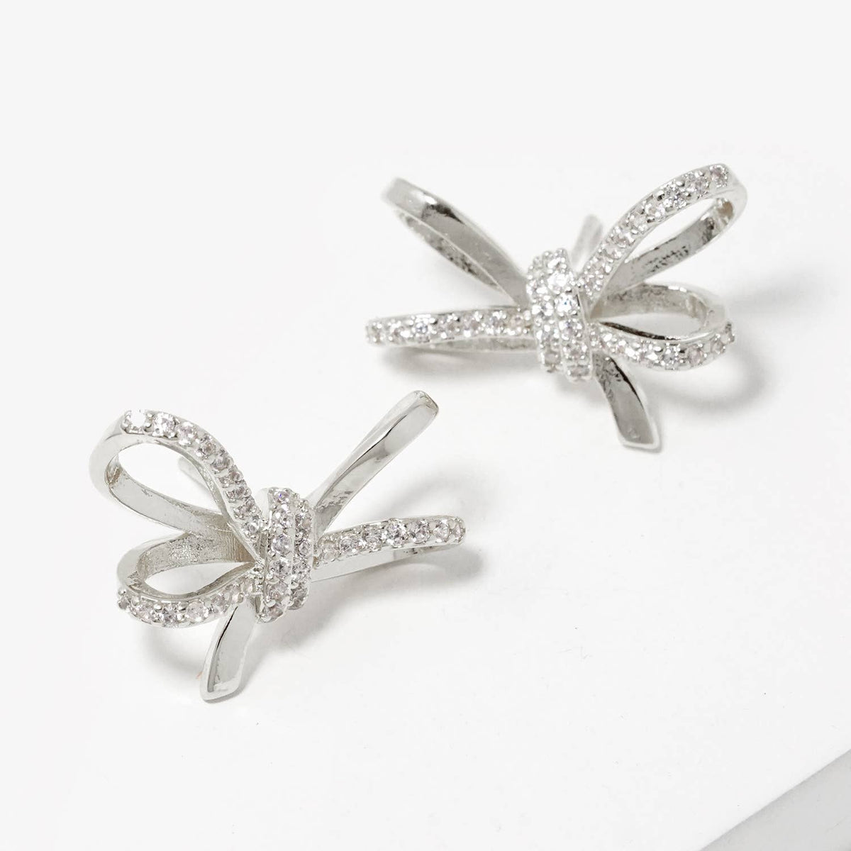 Dainty Pave Bow Stud Earrings
