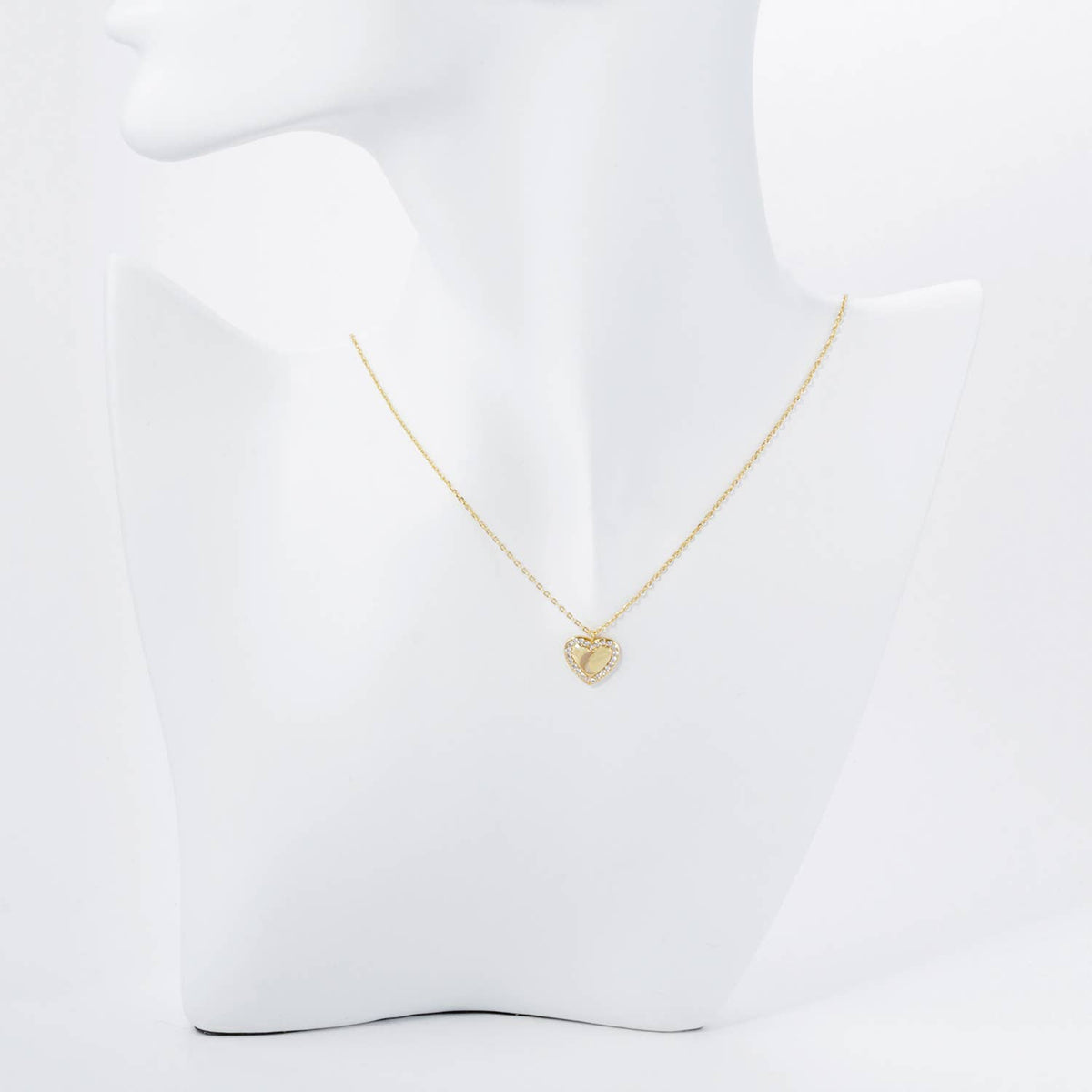Moon Cutout CZ Pave Heart Pendant Necklace / 18K Gold Dipped
