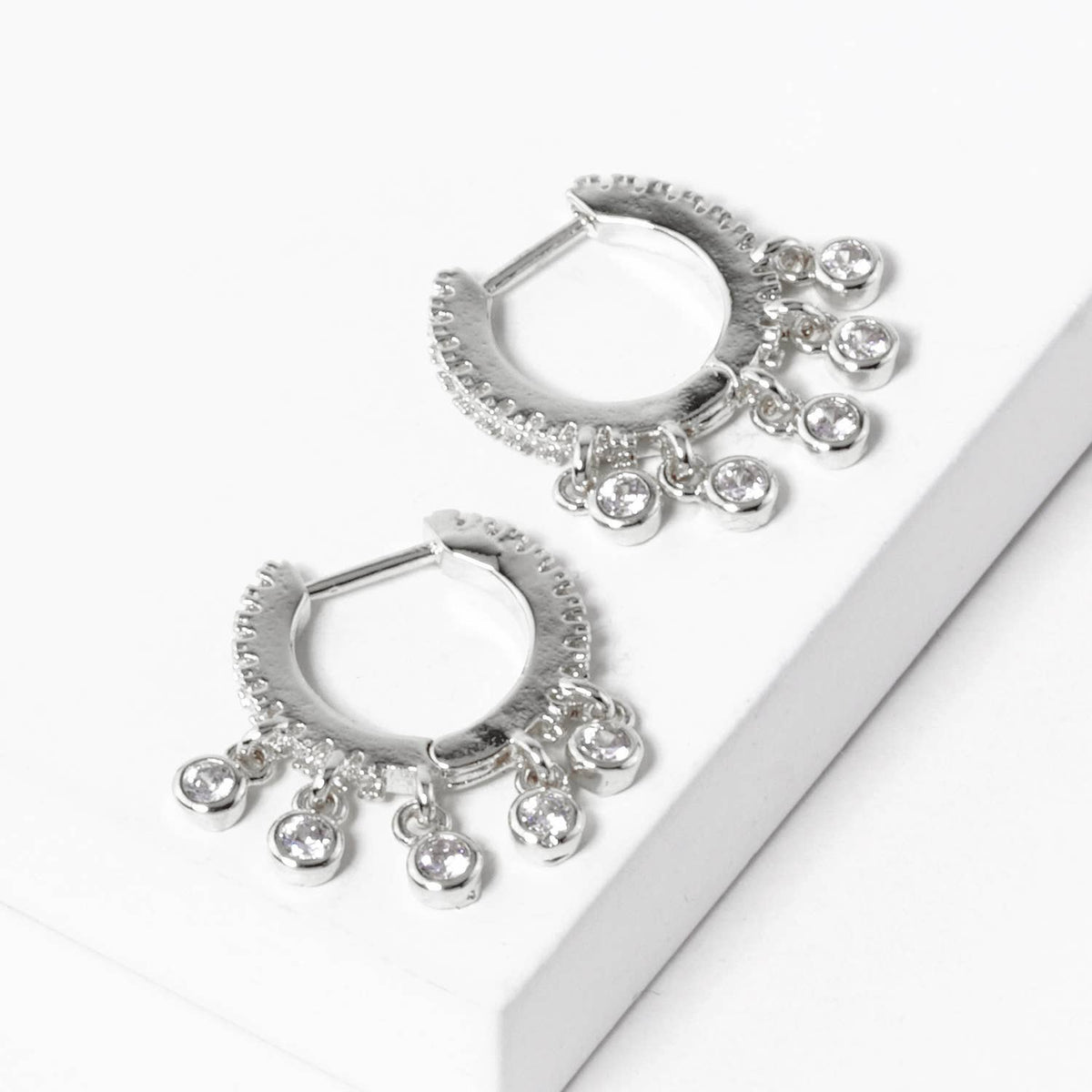 Dainty CZ Dangle Huggie Hoop Earrings