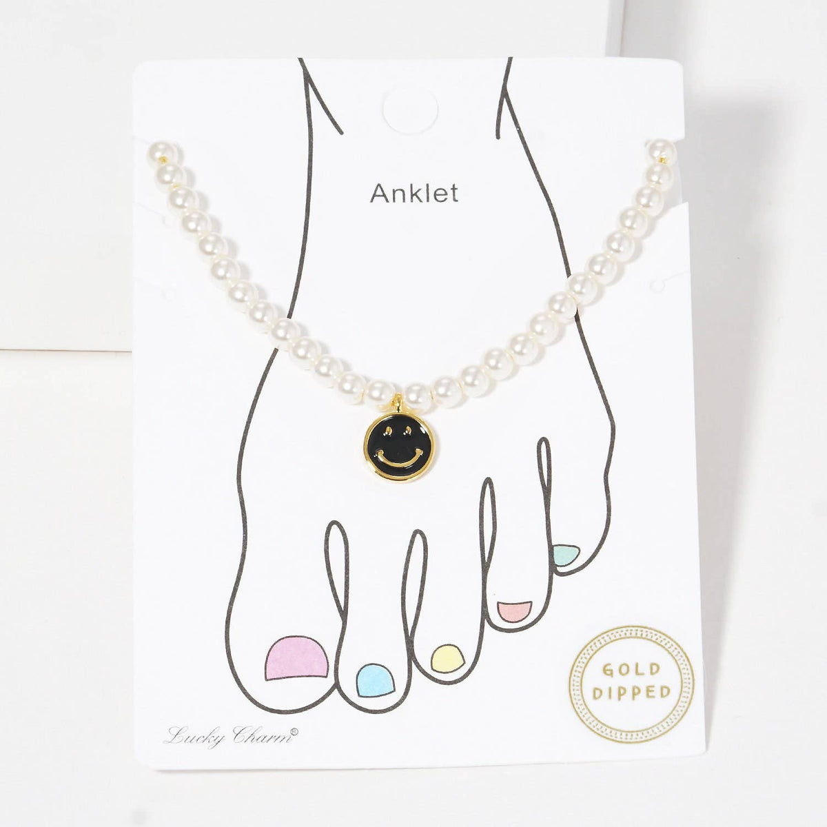 Gold Plated Freshwater Pearl Smiley Face Anklet