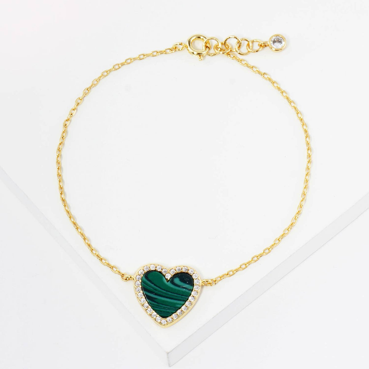 18K Gold Dipped 13mm Pave Set Cubic Zirconia Heart Bracelet