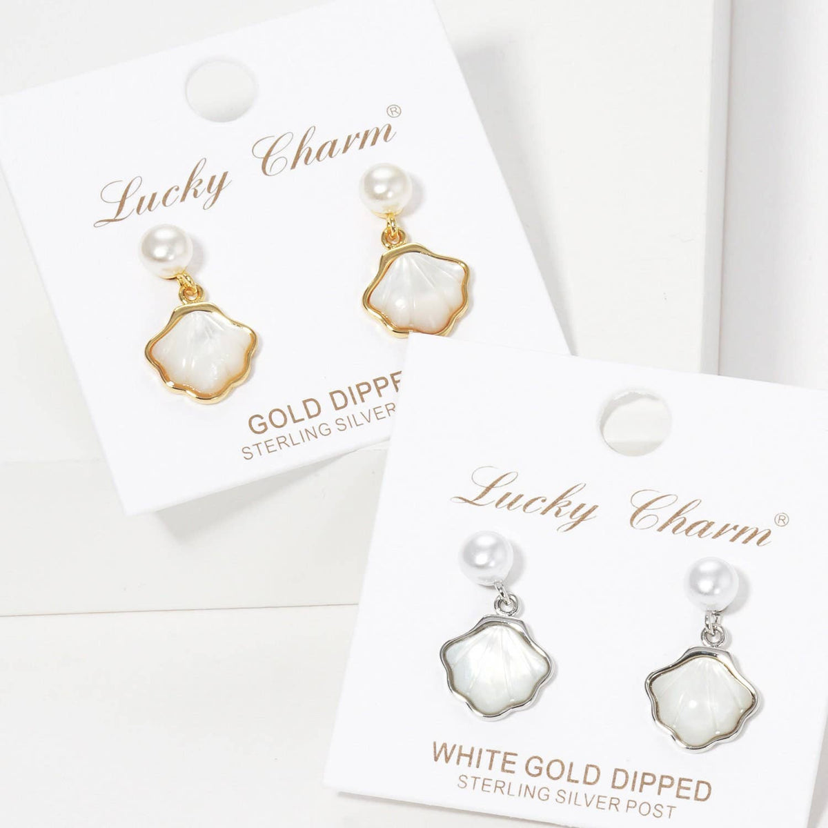 Gold Freshwater Pearl Seashell Dangle Earrings