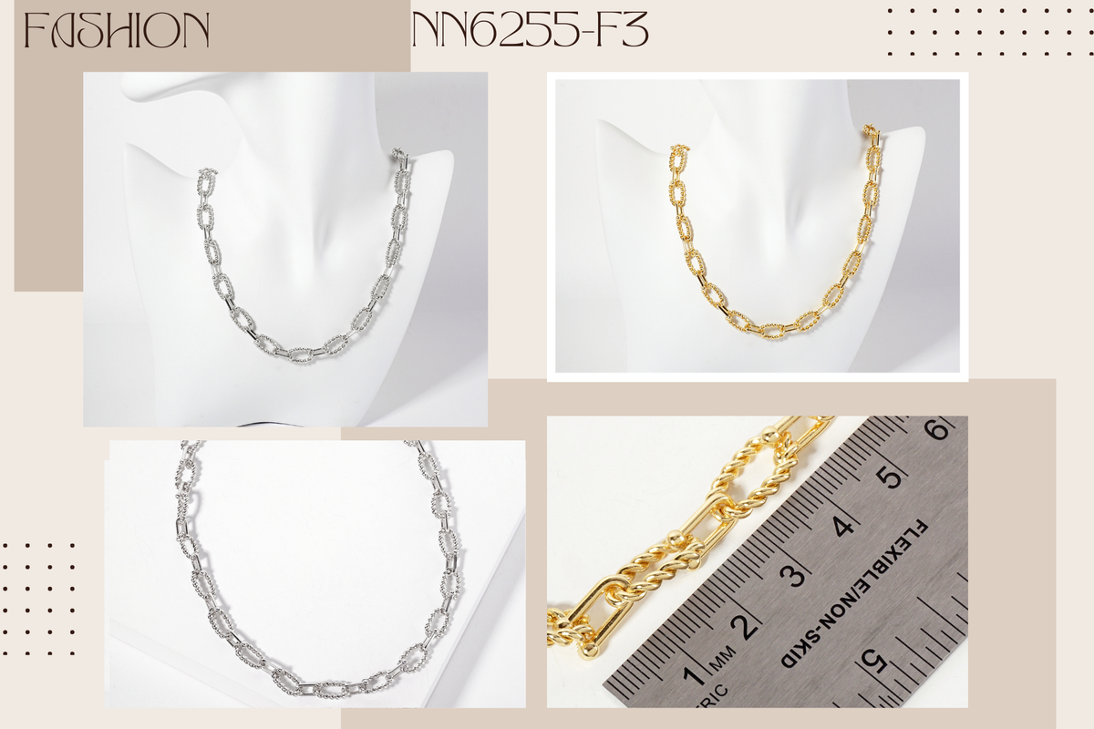 Rope-Texture Polished Brass 16-11mm Chain Necklace