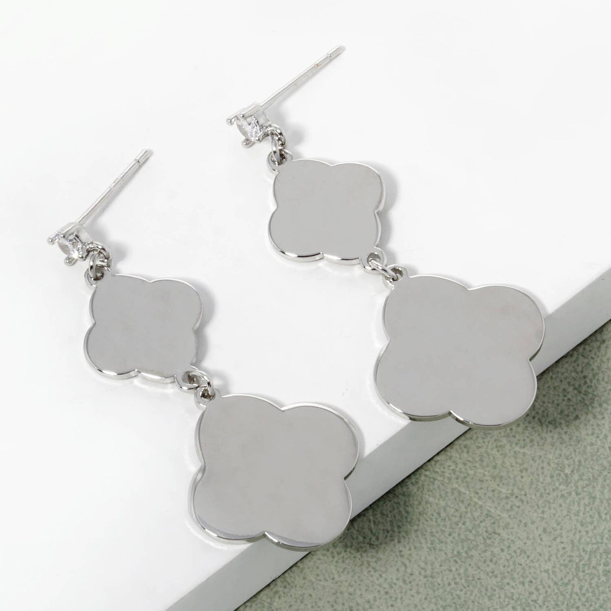 Dainty Clover Triple Station Drop Earrings