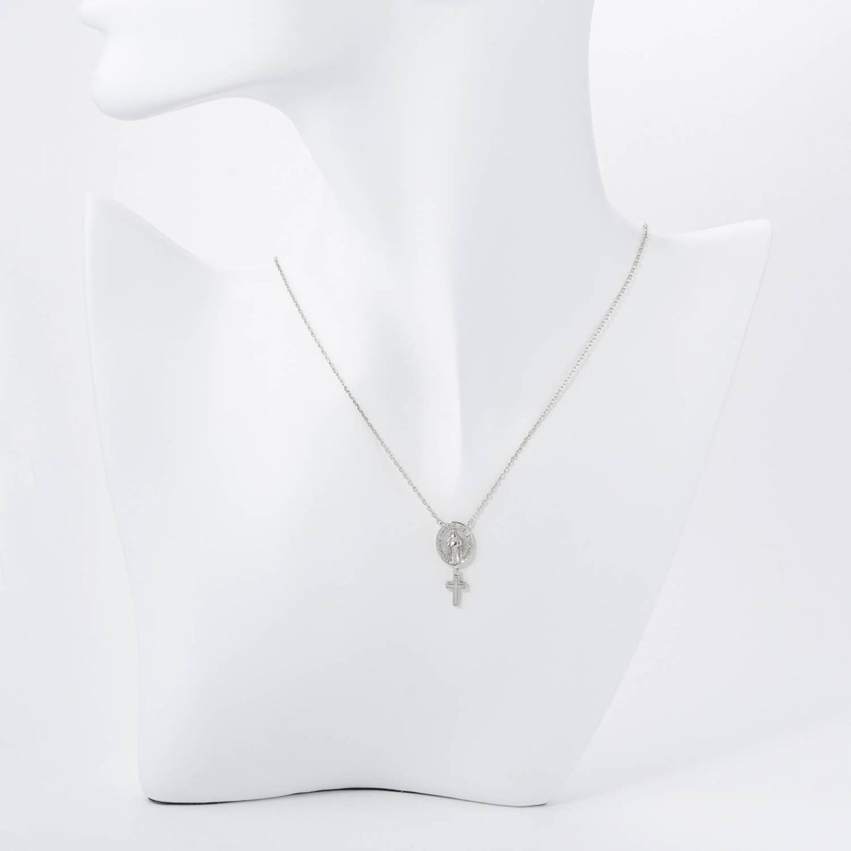 Gold Dipped Virgin Mary & Cross Double Pendant Necklace