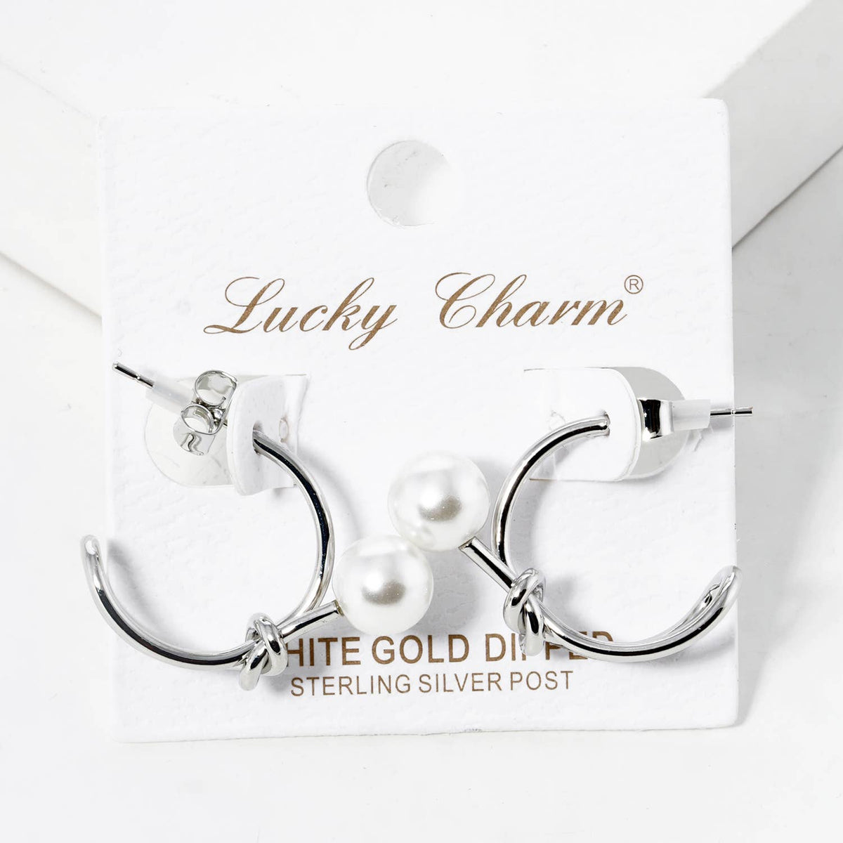Golden Knot & Pearl Accent Hoop Earrings