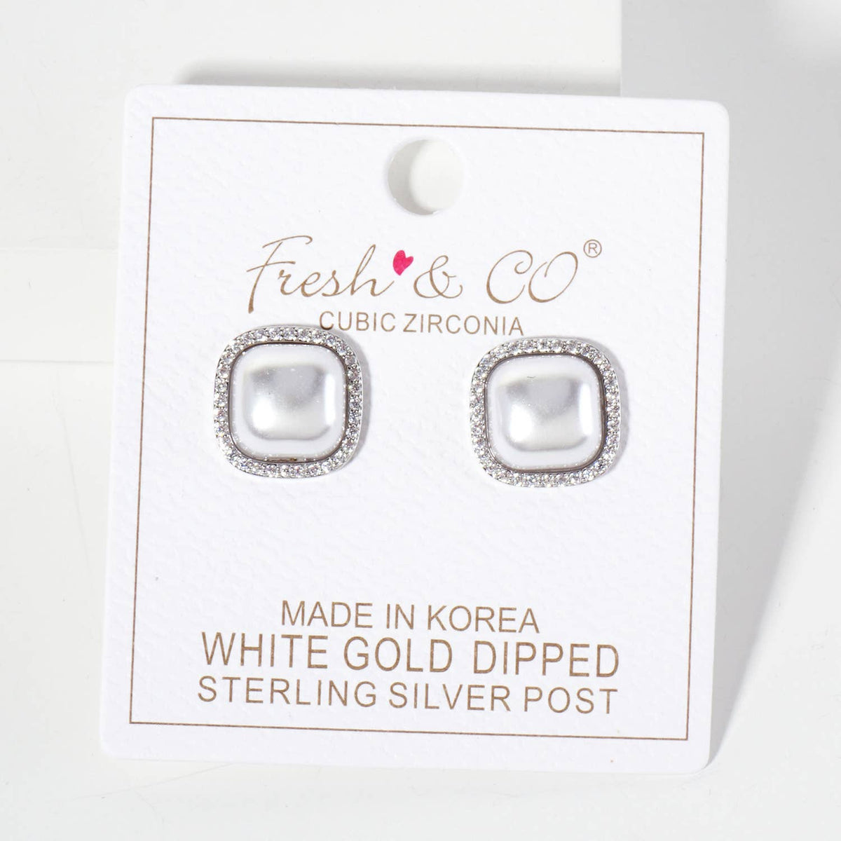 Square-Shaped Pearl with Pave-Set Stud Earrings