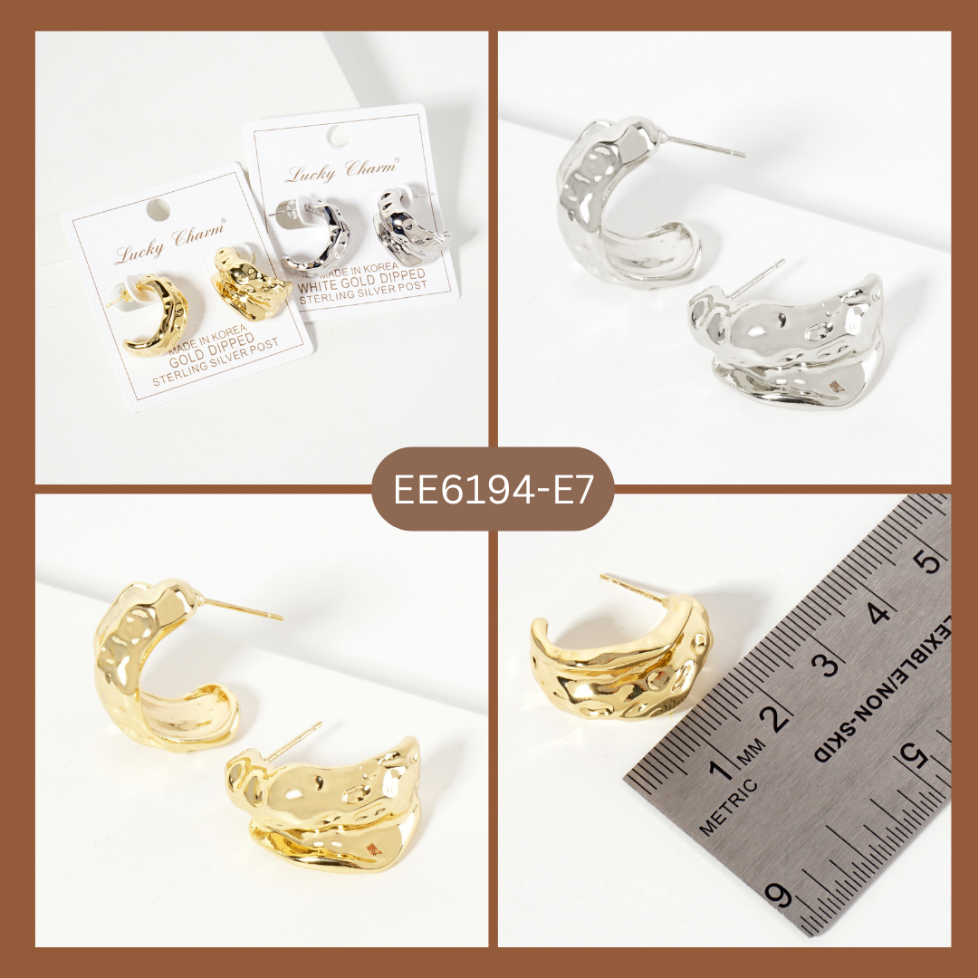 Polished Brass Textured Organic Hoop Earrings