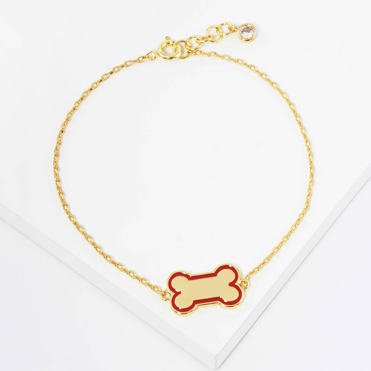 Gold Dipped Enamel Dog Bone Charm Bracelet