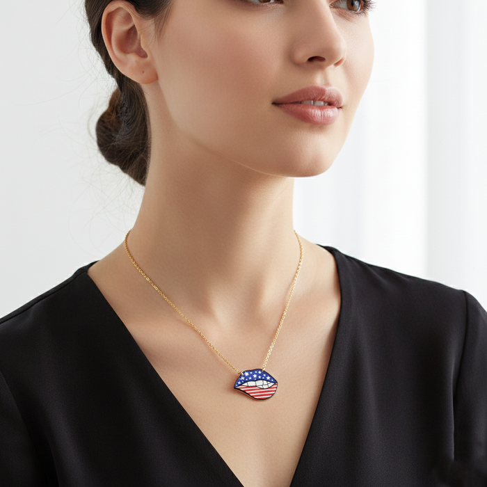 Fourth of July American Flag Lip Pendant Necklace