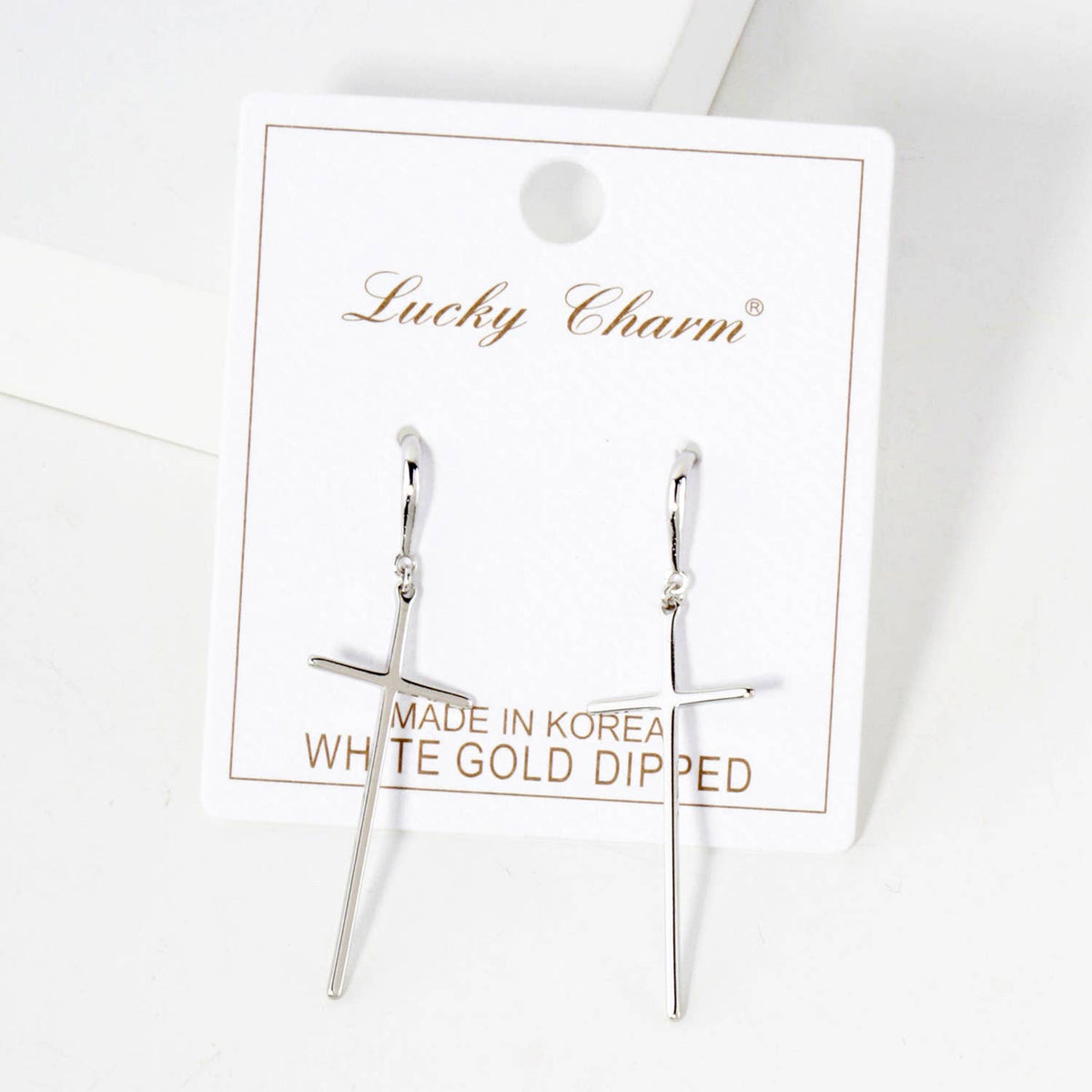 Polished Cross Drop 18K-Gold-Dipped Brass Earrings