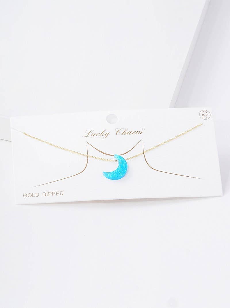 Gold Plated Opal Crescent Moon Necklace
