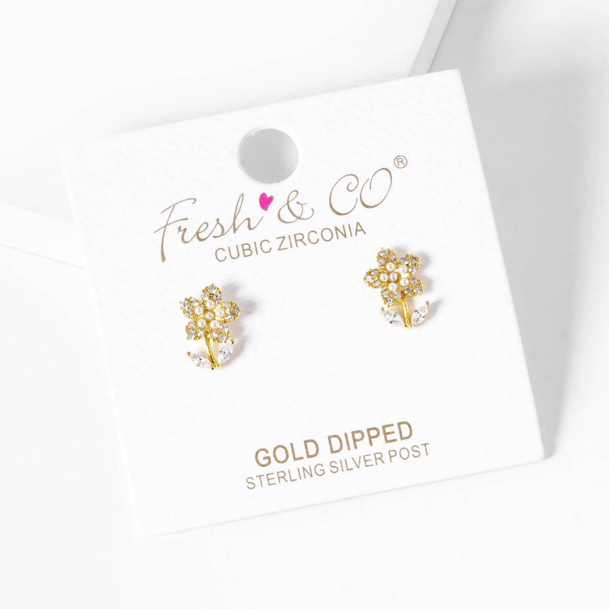 Dainty Flower CZ and Pearl Stud Earrings