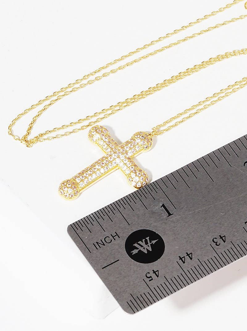 Gold Round Princess Cut Cross Necklace
