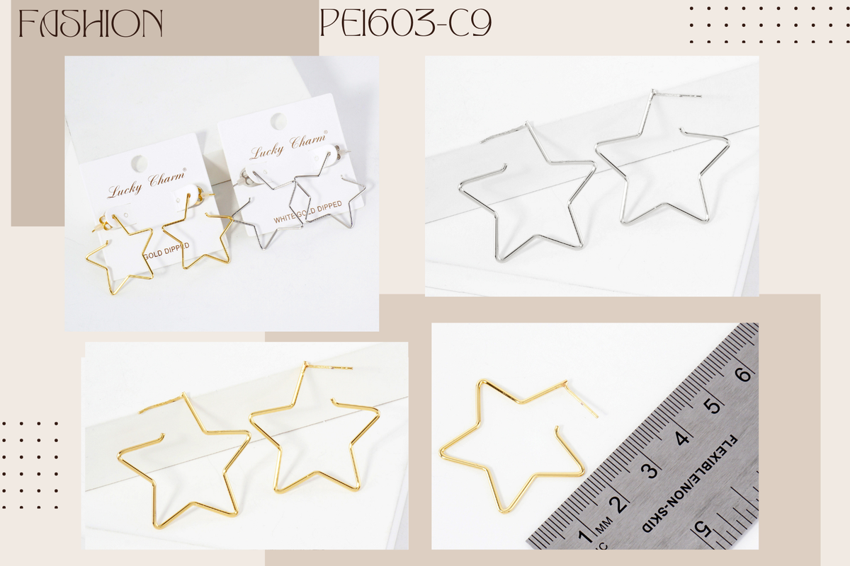Polished Brass Delicate Star-Shaped 30mm Hoop Earrings