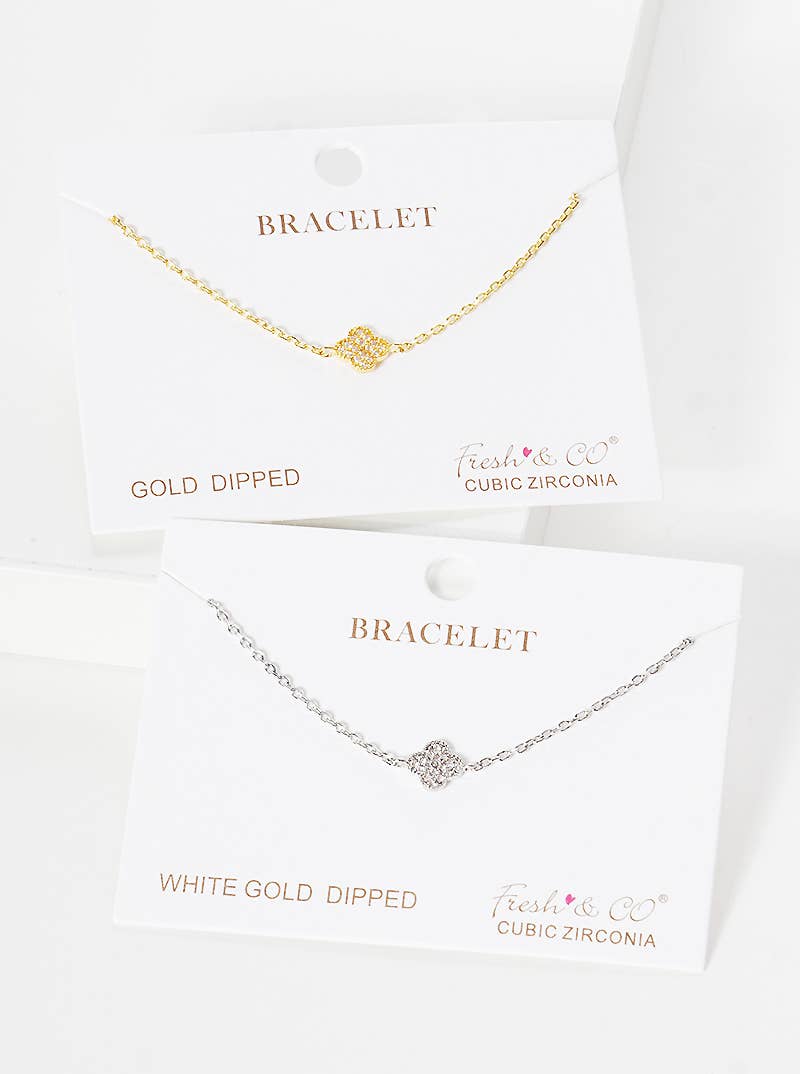 Dainty Cubic Zirconia Clover Charm Bracelet