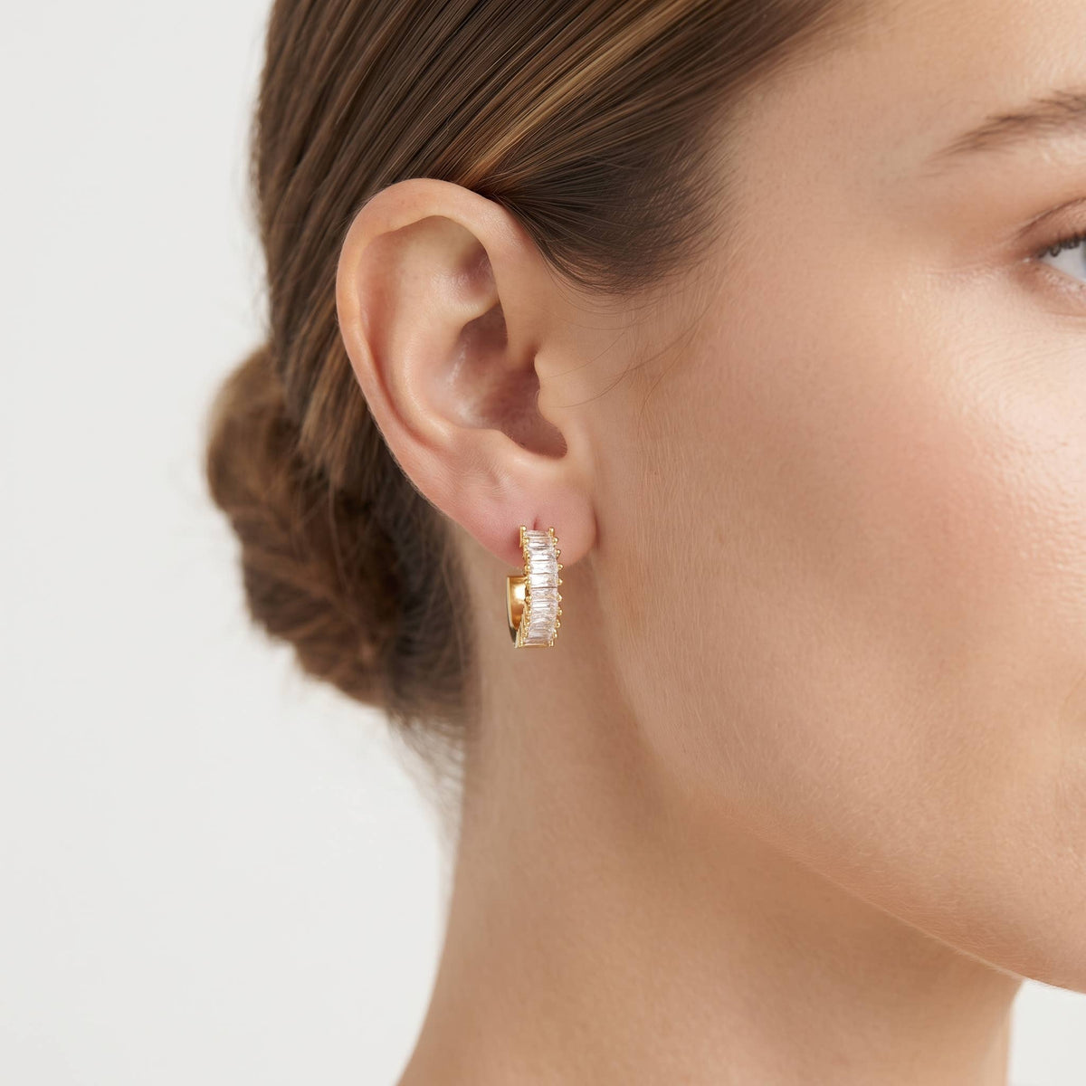 Dainty Baguette Cubic Zirconia Half-Hoop Earrings