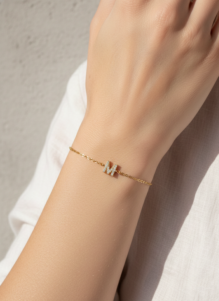 Dainty Pavé Cubic Zirconia Initial Letter Chain Bracelet